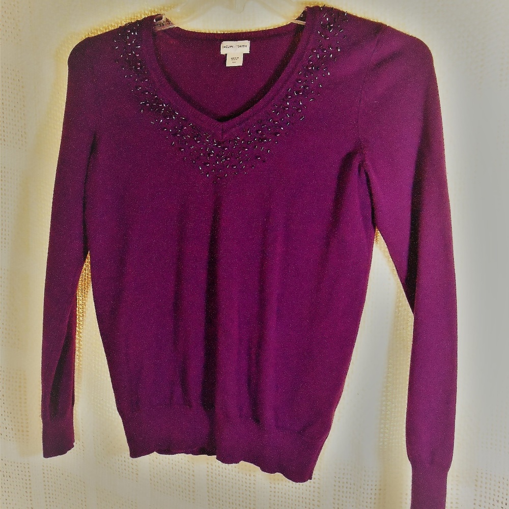 Beaded V Neck Knit Top